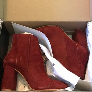 Able brand Perez Ankle Bootie in Cherry Suede